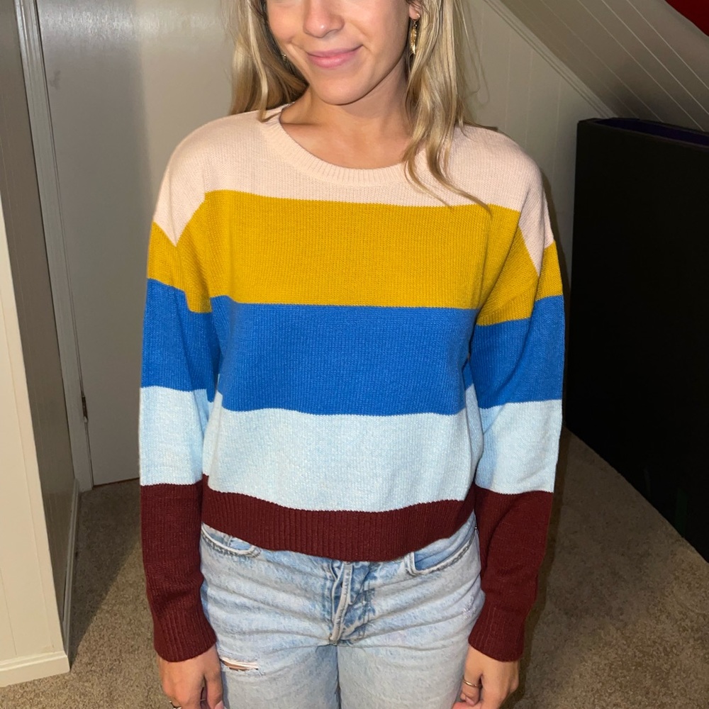 Pink/yellow/blue/maroon wide stripe sweater H&M size small